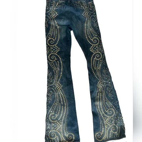 Y2K Michael Kors Studded Flare Wide Leg Jeans Size 6 - Picture 2 of 7